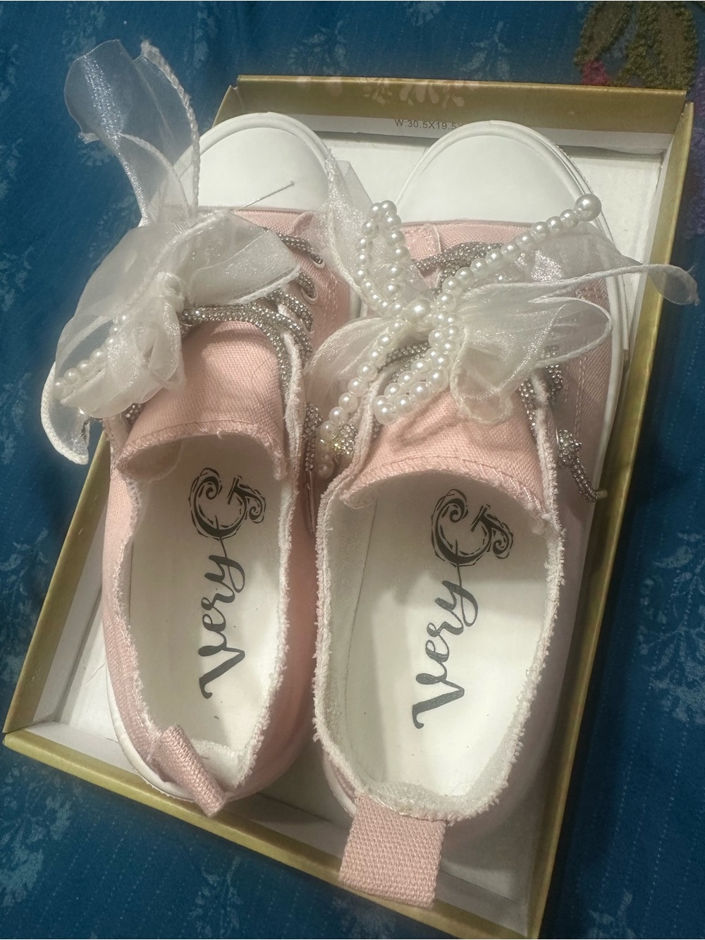 Very G Pink Canvas Sneakers with Pearl & Organza Bow